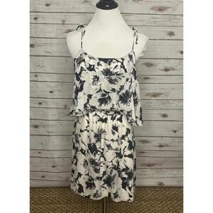 Parker black/cream monochromatic floral romantic silk mini dress Size Small